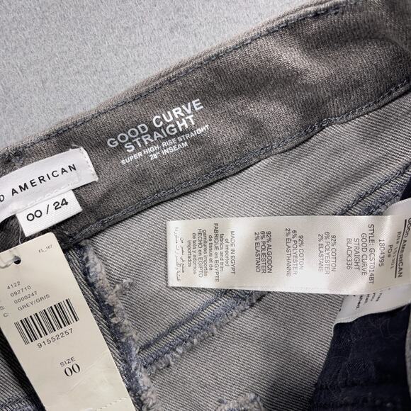 Good American Jeans Women 00/24 Good Curve Straight Gray Super High Rise 28" Ins - Picture 7 of 11